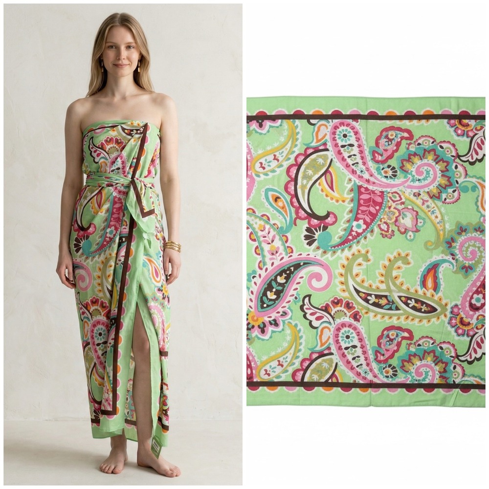 Vera Bradley Tutti Frutti Sarong Paisley Green Pink Beach Cover Up Wrap NWT